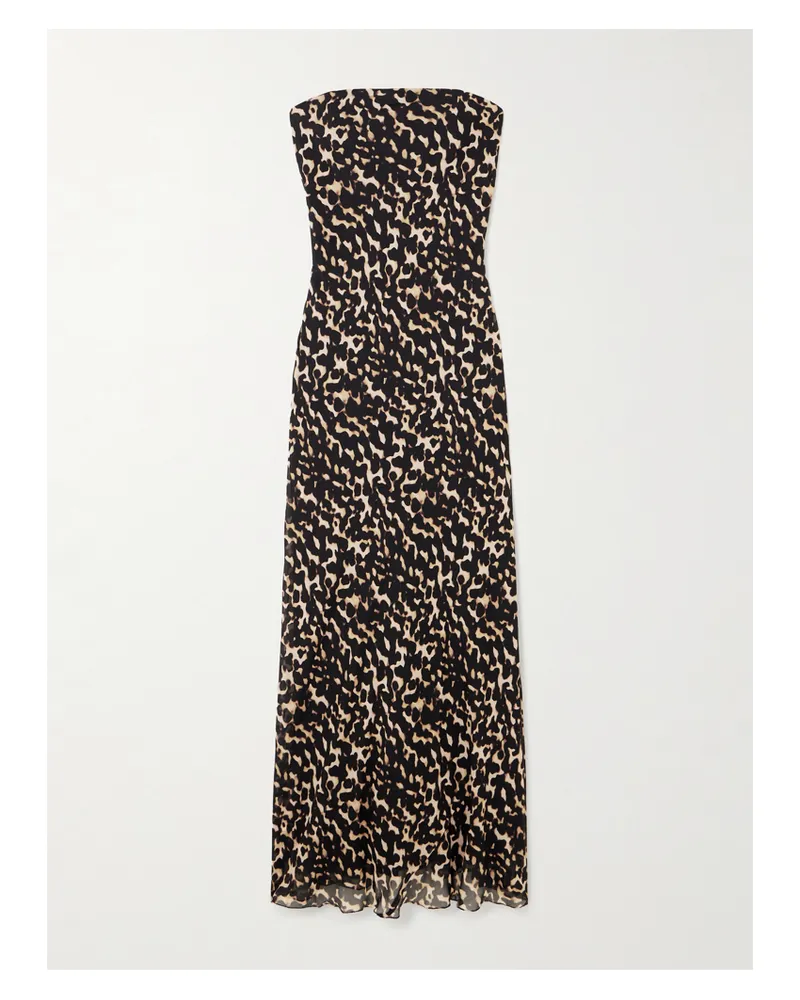 STAUD Cassie Trägerloses Maxikleid Aus Bedruckter Seide - Braun Braun