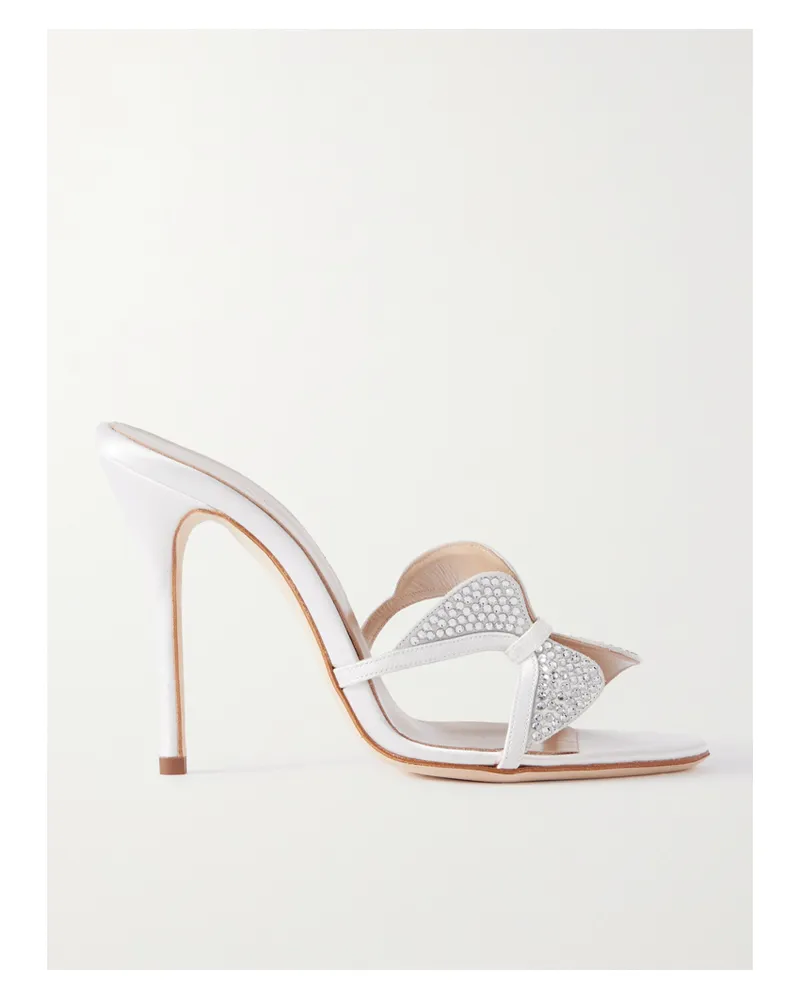 Alessandra Rich Butterfly Mules Aus Seidensatin Mit Kristallen - Weiß Weiß