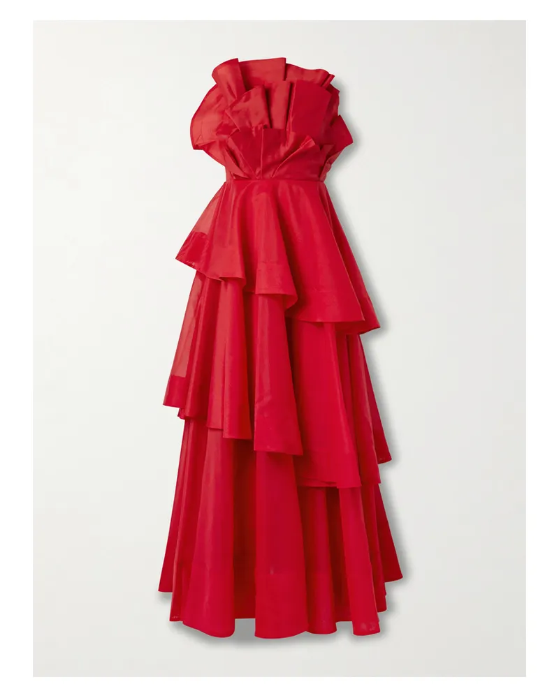 Aje. Selestia Strapless Ruffled Tiered Organza Gown Red