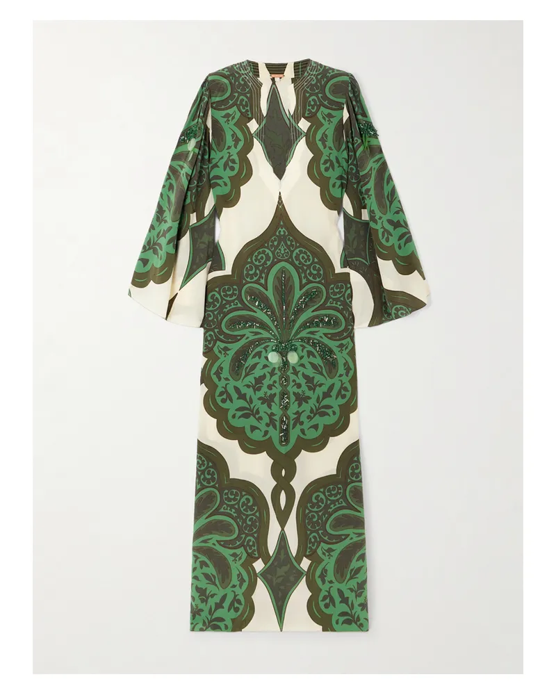 Johanna Ortiz Landscapes Maxikleid Aus Bedrucktem Crêpe De Chine Aus Seide Mit Verzierungen - Grün Grün