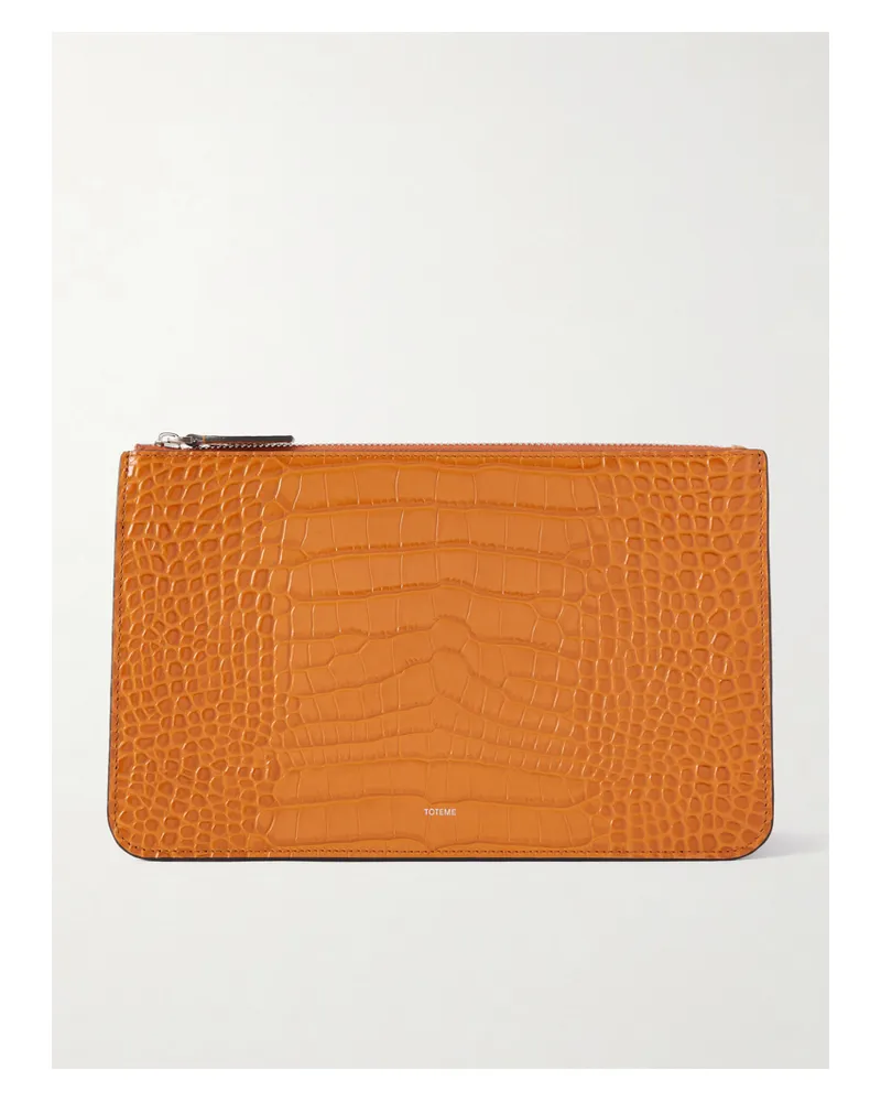 Totême Threefold Croc-effect Leather Clutch - Orange Orange