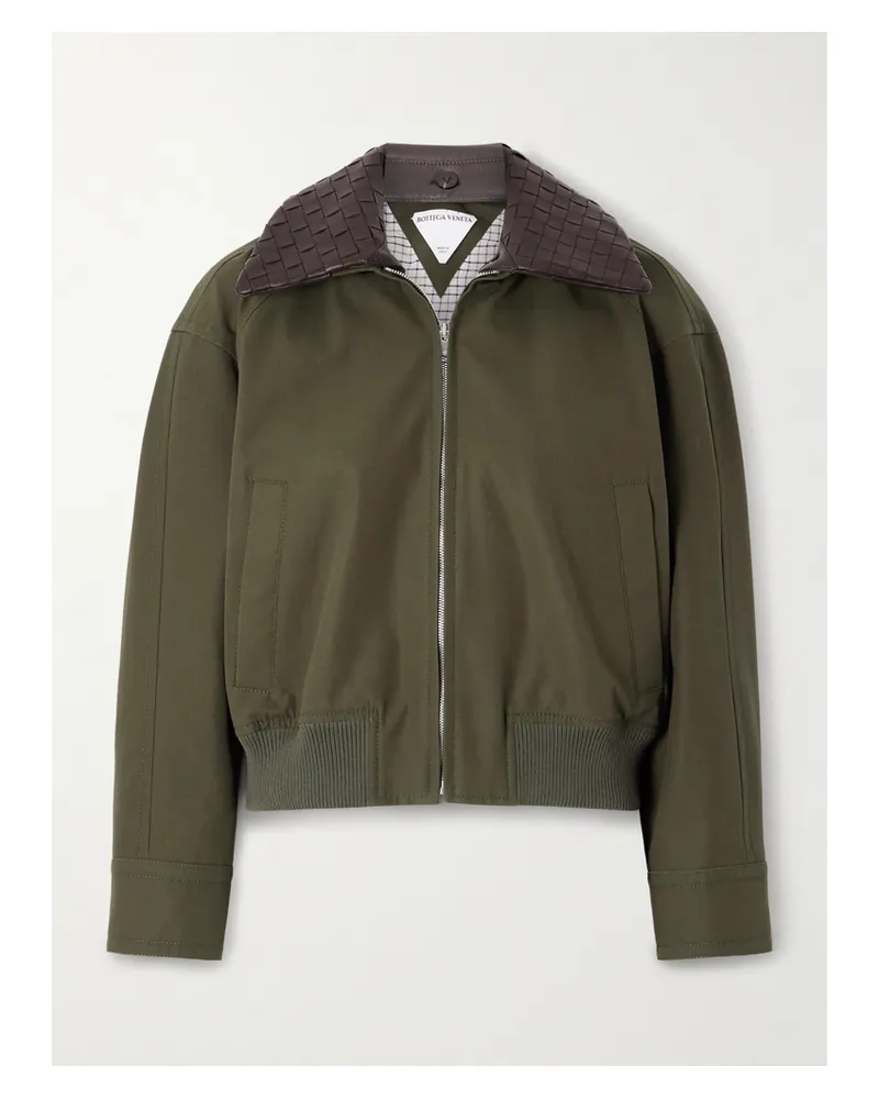 Bottega Veneta Jacke Aus Baumwoll-twill Mit Besatz Aus Intrecciato-leder - Grün Grün