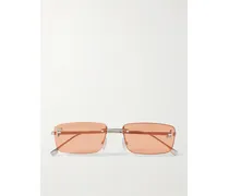 Fendi First Rectangular-frame Crystal-embellished Silver-tone Sunglasses