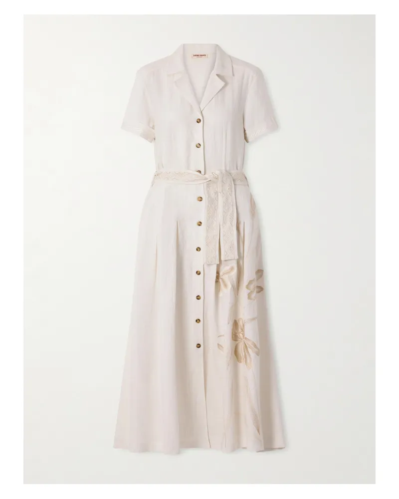 Emporio Sirenuse Daria Embroidered Linen-blend Midi Dress - White White