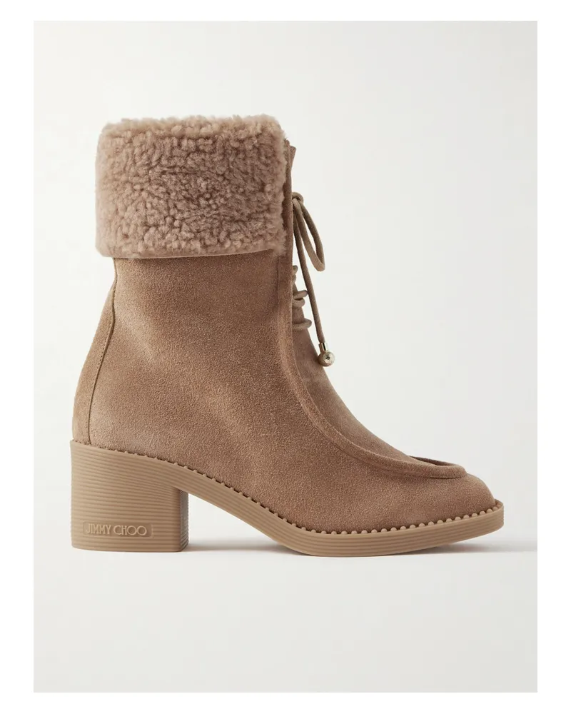 Jimmy Choo Hali 60 Ankle Boots Aus Veloursleder Mit Shearling-besatz - Braun Braun