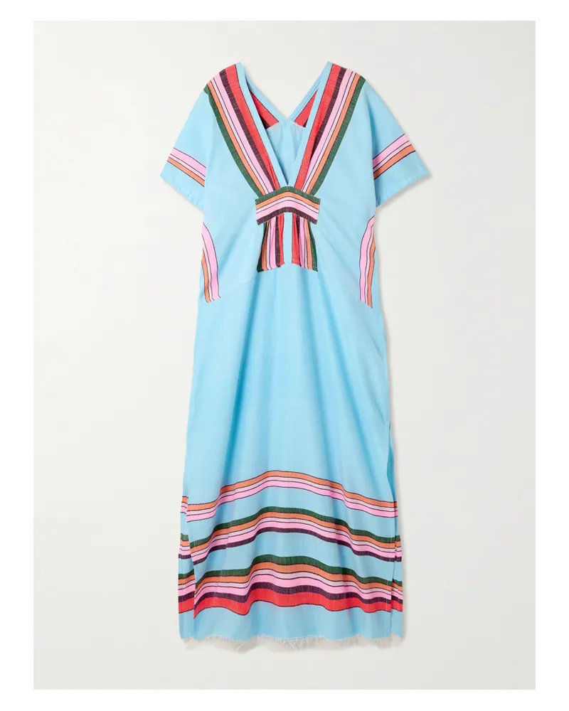 lemlem Gasira Frayed Striped Cotton-blend Maxi Kaftab - Blue Blue