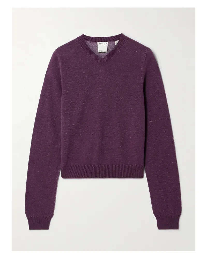 Calvin Klein Celia Cropped Linen, Cashmere And Cotton-blend Sweater - Purple Purple