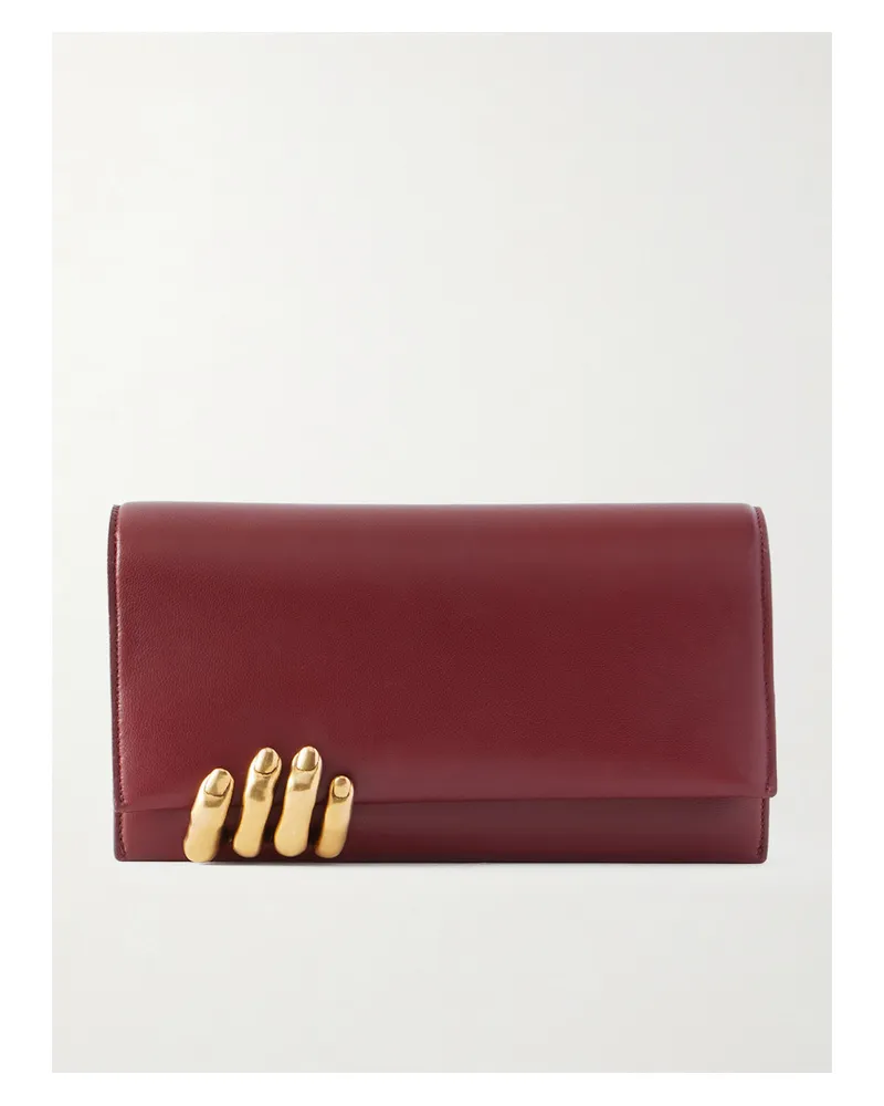 KHAITE Embellished Textured-leather Clutch - Burgundy Burgundy