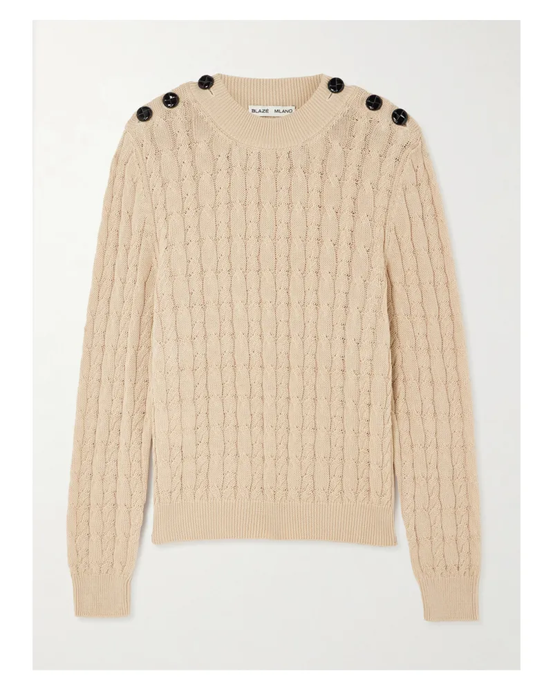 Blazé Milano Zopfstrickpullover Aus Baumwolle Mit Zierknöpfen - Neutral Neutral
