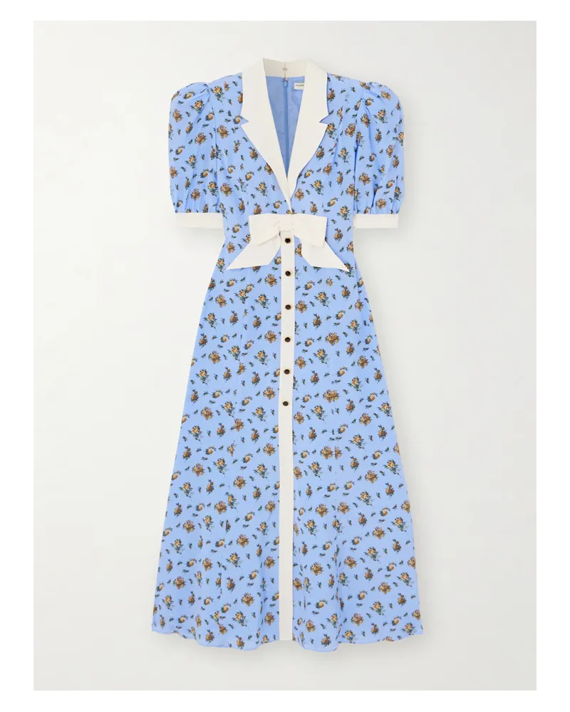 Alessandra Rich Midikleid Aus Seidensatin Mit Blumenprint Und Schleife - Blau Blau