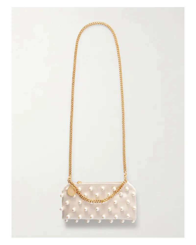 Stella McCartney Falabella Mini Faux Pearl-embellished Satin Shoulder Bag - Ivory Ivory