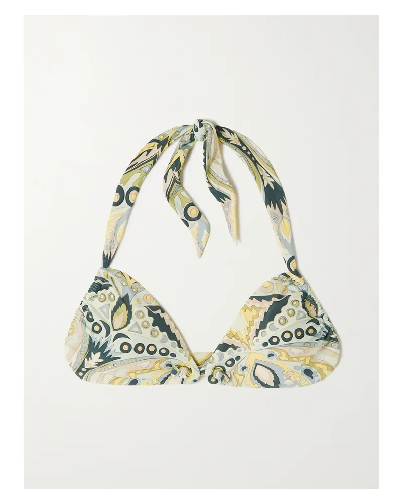 Cult Gaia Avis Bedrucktes Triangel-bikini-oberteil Aus Recyceltem Stretch-material - Creme Creme