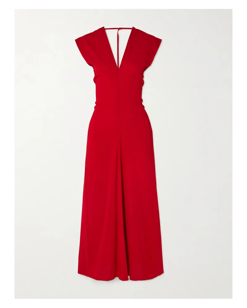 St. Agni Plunge Draped Crepe Maxi Dress - Red Red