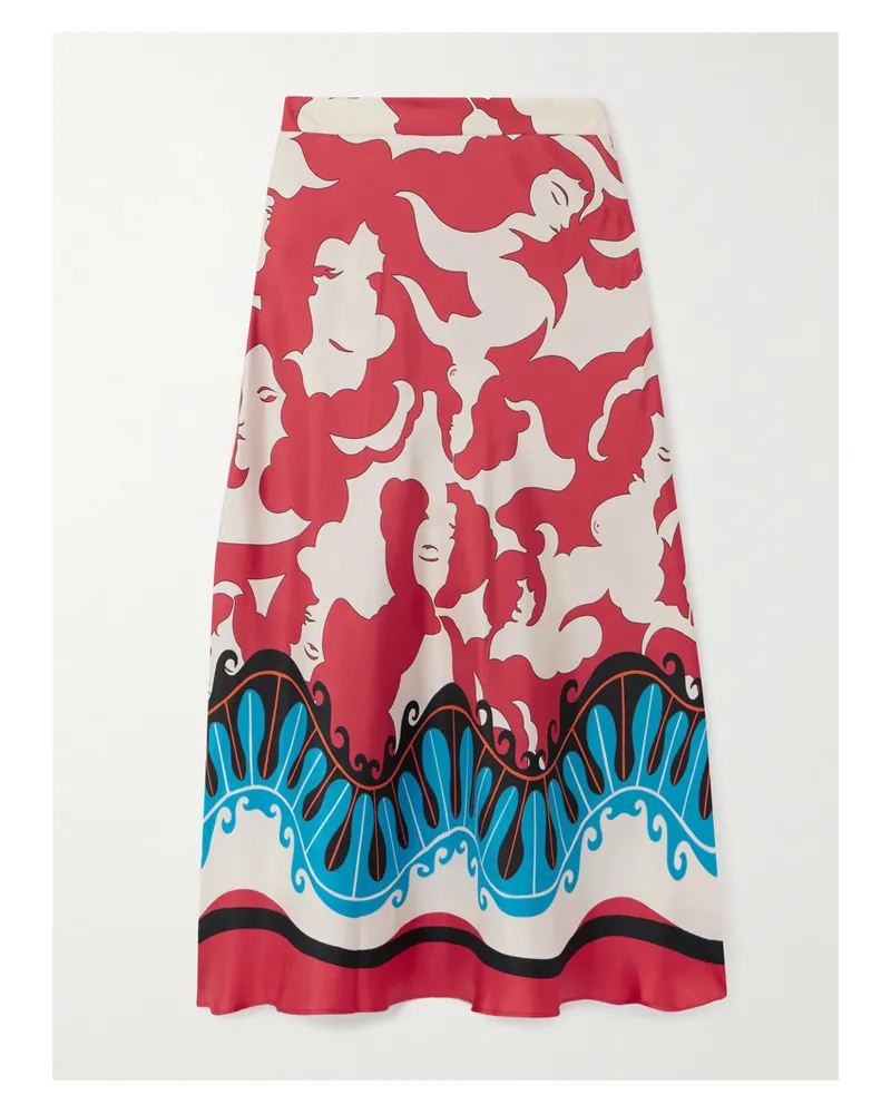 La DoubleJ Mother Lungomare Midirock Aus Bedrucktem Seiden-twill - Rot Rot