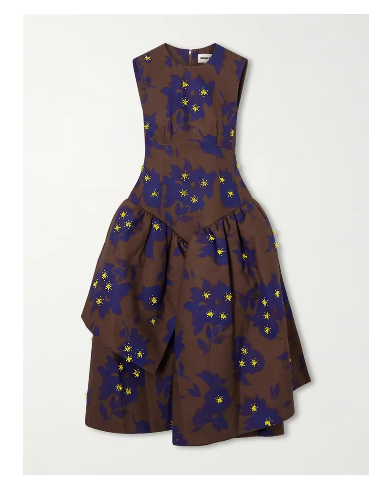 SHUSHU/TONG Asymmetrisches Kleid Aus Bedrucktem Taft Mit Verzierungen Und Raffungen - Braun Braun