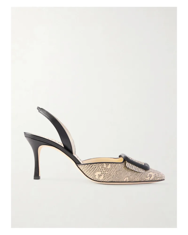 Manolo Blahnik Mayslibi 70 Slingback-pumps Aus Leder Mit Eidechseneffekt - Creme Creme