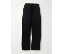 Cropped Brushed Cotton-terry Track Pants - Black