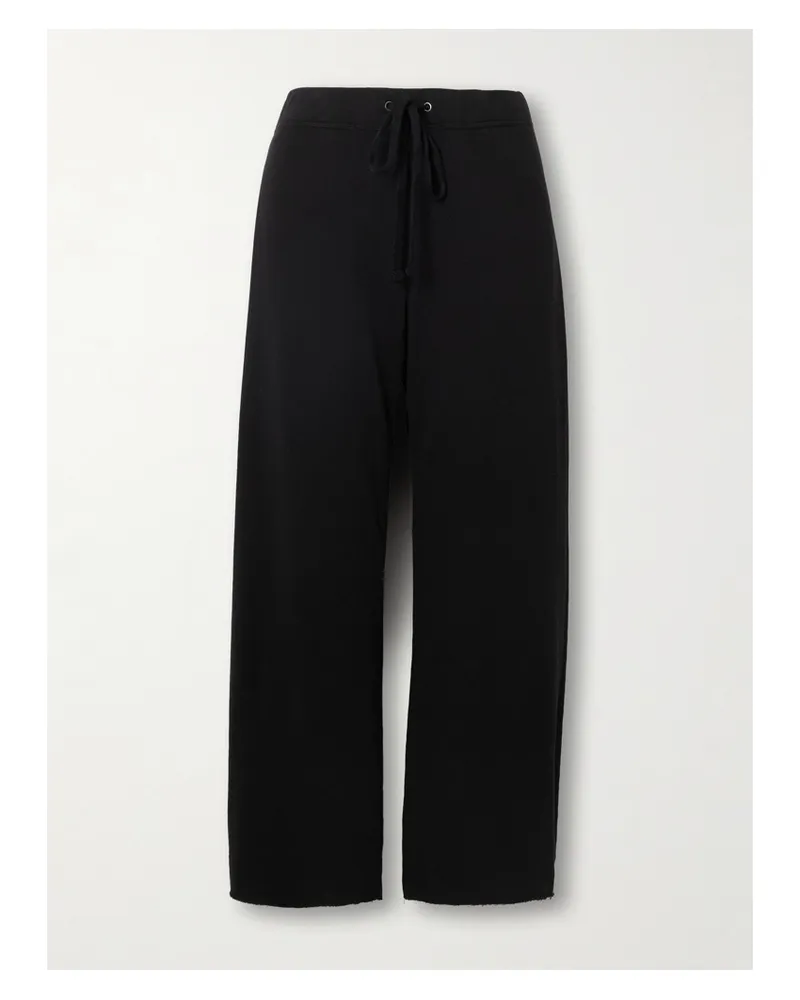 James Perse Cropped Brushed Cotton-terry Track Pants - Black Black