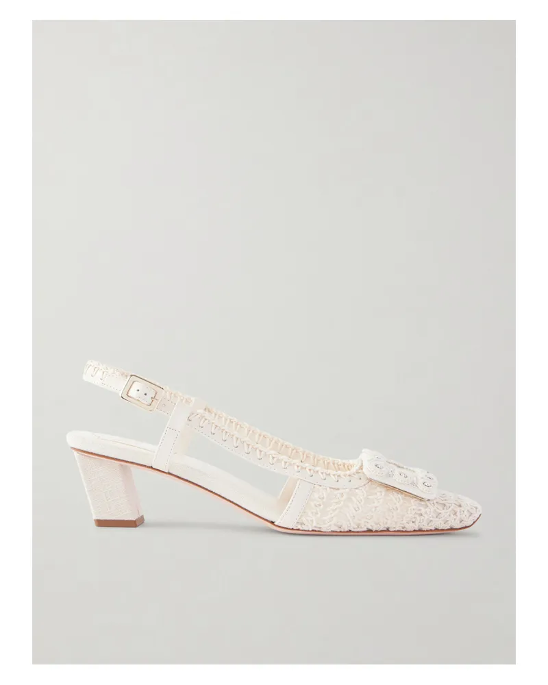 Roger Vivier Belle Vivier 45 Leather-trimmed Crochet Pumps - Neutrals Neutrals