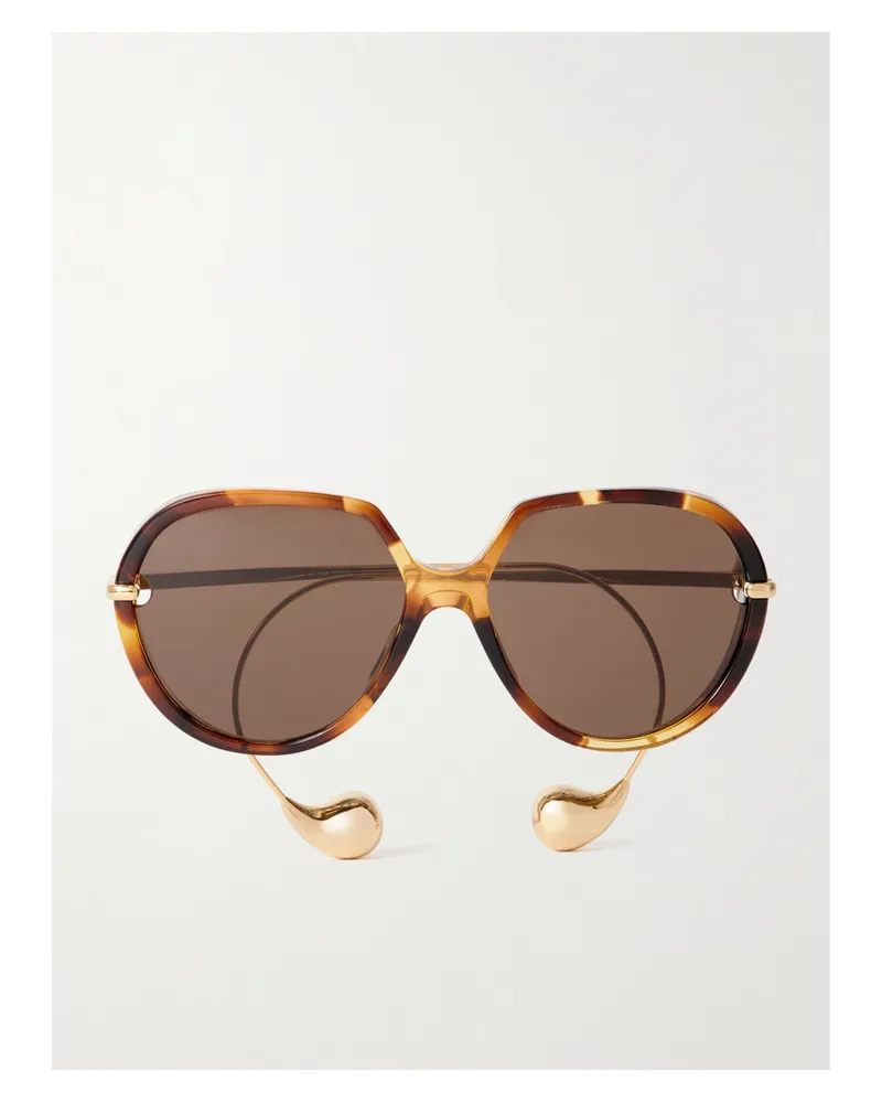Bottega Veneta Drop Sonnenbrille Mit Rundem Rahmen Aus Azetat In Hornoptik Mit Goldfarbenen Details Gold