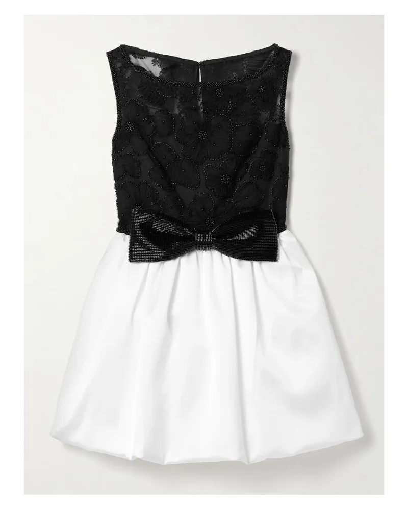 Self-Portrait Minikleid Aus Satin Und Tüll Mit Raffung Und Verzierungen - Weiß Weiß