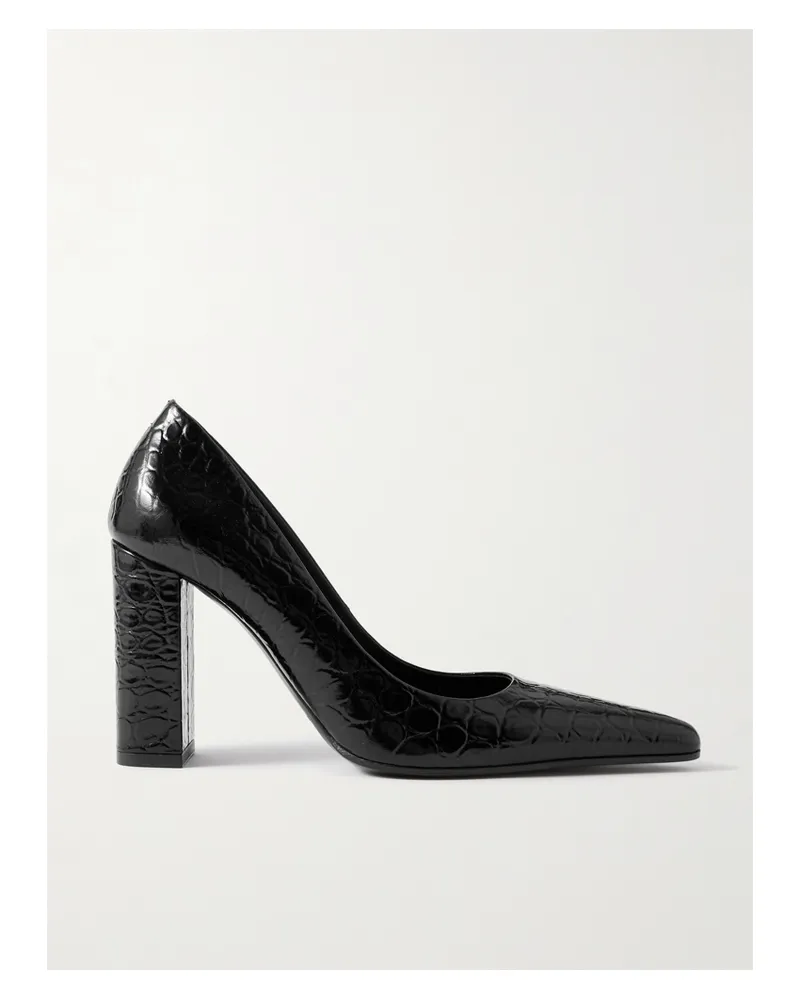 Alaïa 90 Croc-effect Leather Pumps - Black Black