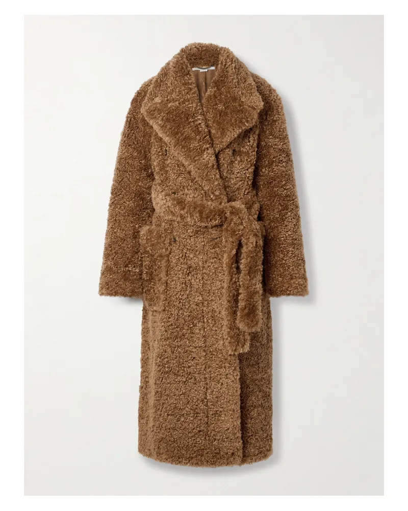 Stella McCartney Teddy Doppelreihiger Mantel Aus Shearling-imitat Mit Bindegürtel - Braun Braun