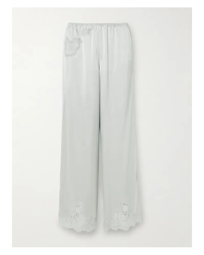 DÔEN Lavon Lace-trimmed Silk-satin Wide-leg Pants - Blue Blue