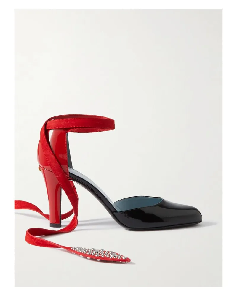 Valentino Garavani 85 Pumps Aus Lackleder Mit Velourslederbesätzen Und Verzierungen - Schwarz Schwarz