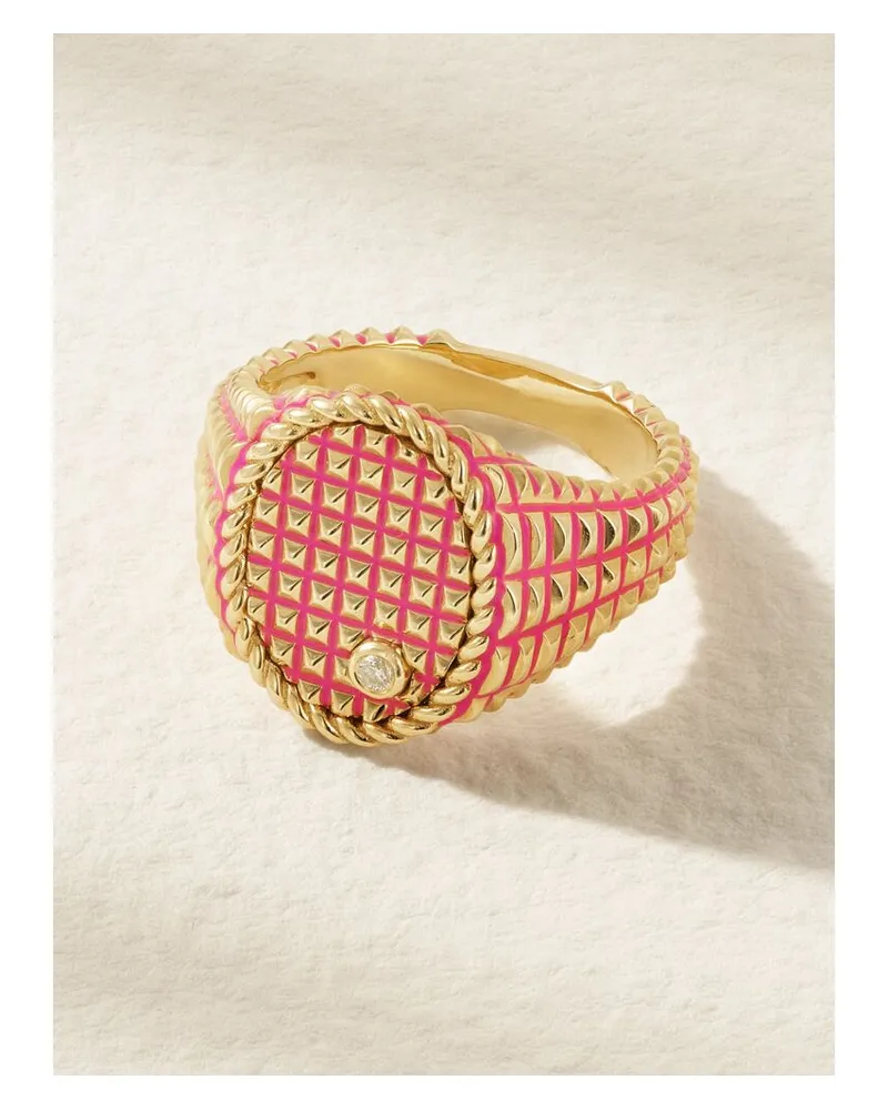 Yvonne Léon Chevalière Ovale Picotti Ring Aus 9 Karat Gold Mit Diamant Und Emaille Gold
