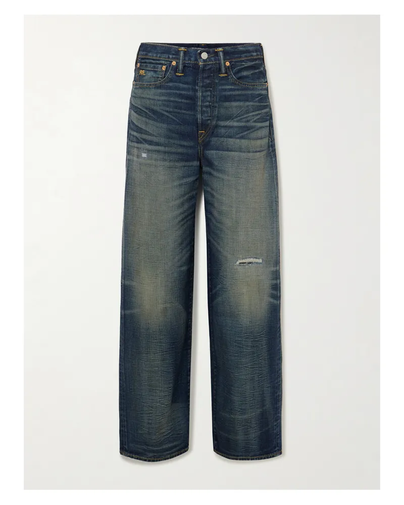 RRL Distressed High-rise Wide-leg Jeans - Blue Blue