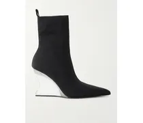 Ribbed Wedge Ankle Boots - Black
