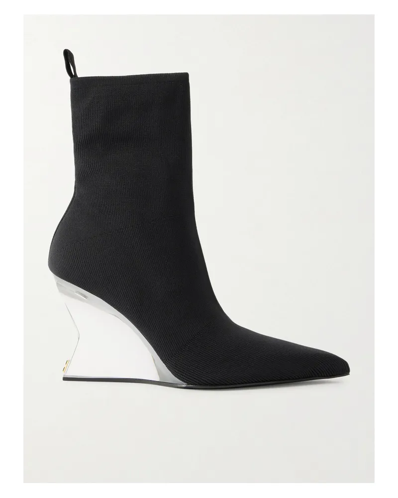 Balmain Ribbed Wedge Ankle Boots - Black Black