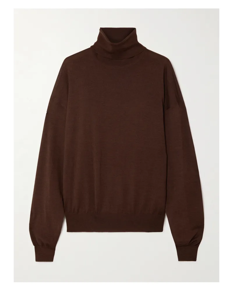 Saint Laurent Wool, Cashmere And Silk-blend Turtleneck Sweater - Brown Brown