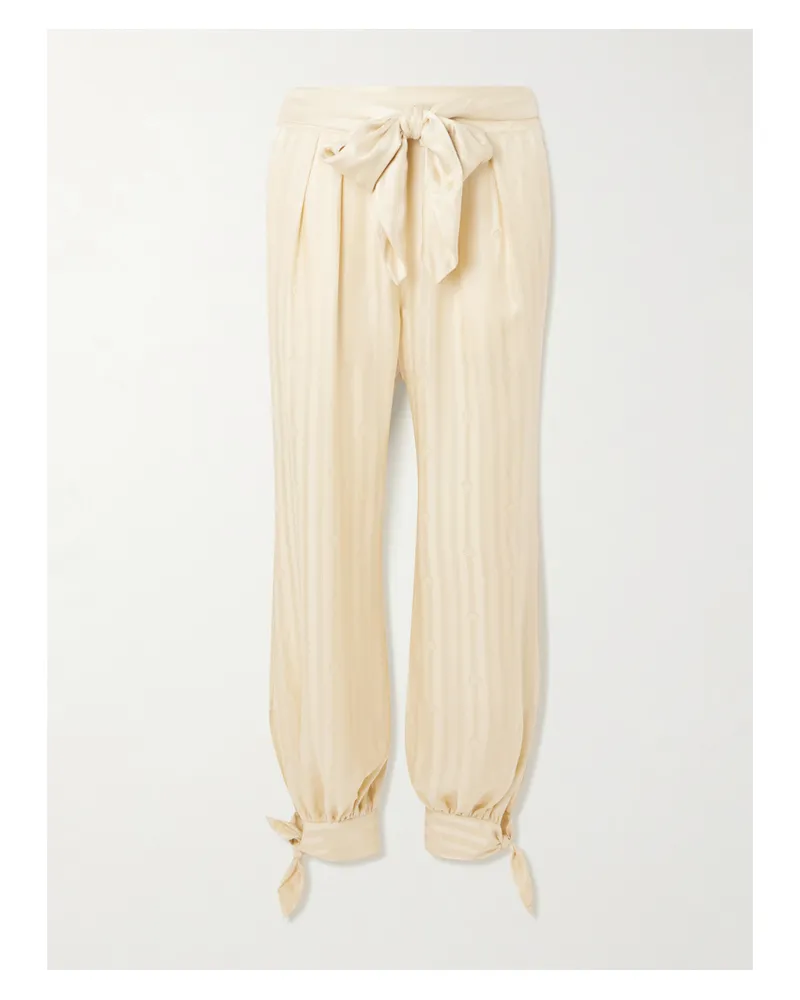 Zimmermann Luna Hose Mit Geradem Bein Aus Seiden-jacquard Zum Binden - Creme Creme
