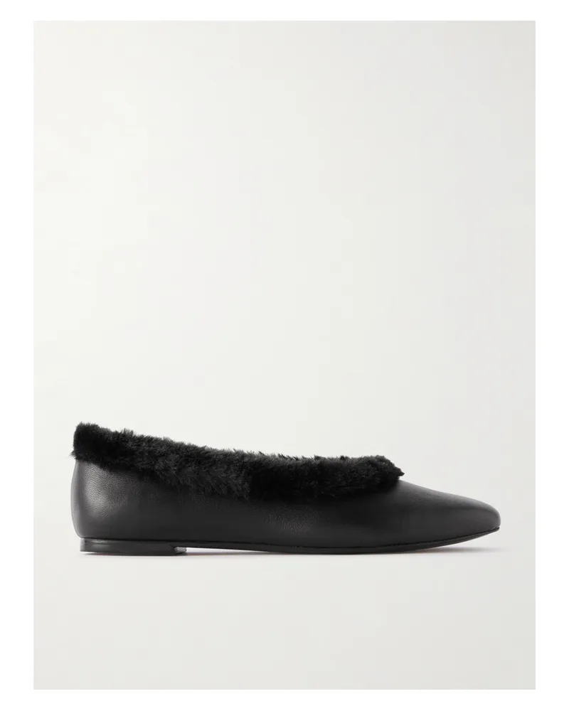 STAUD Ballerinas Aus Leder Mit Besatz Aus Faux Fur - Schwarz Schwarz