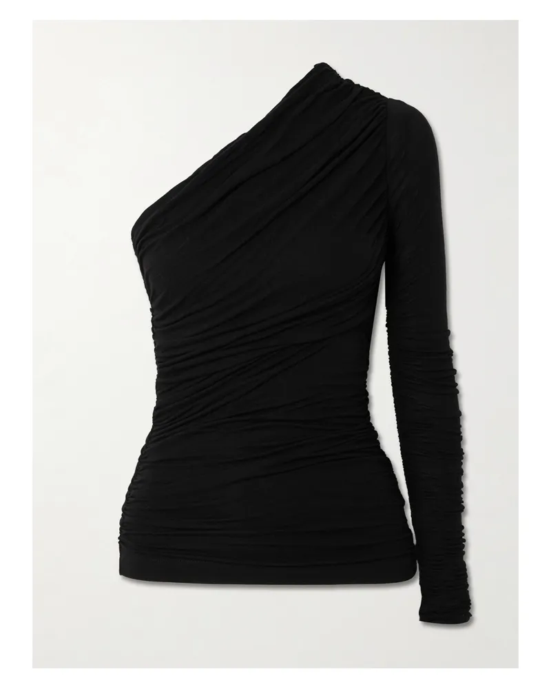 AGOLDE Annette One-shoulder Ruched Stretch-jersey Top - Black Black