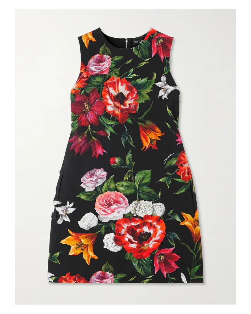 Dolce & Gabbana Minikleid Aus Jersey Mit Blumenprint - Schwarz Schwarz