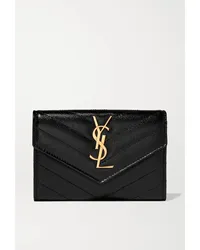 Saint Laurent Monogramme Envelope Portemonnaie aus Gestepptem Strukturiertem Leder Schwarz