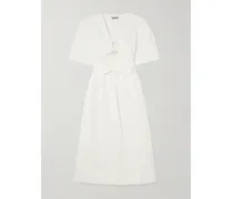 Midikleid Aus Popeline Aus Einer Baumwollmischung Mit Bindegürtel, Schleifen Und Raffungen - Weiß