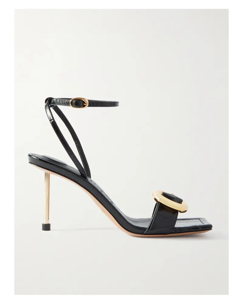 Jacquemus Regalo Sandalen Aus Glanzleder Mit Krokodileffekt Und Verzierung - Schwarz Schwarz