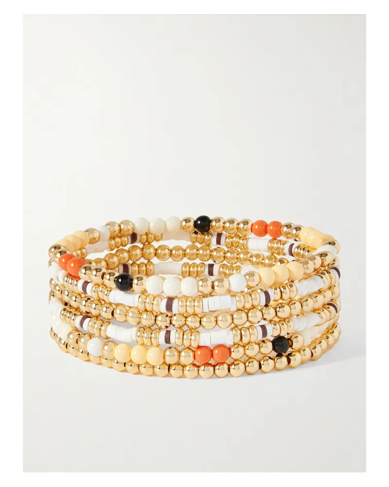 Roxanne Assoulin The Calm Bunch Set Aus Sechs Armbändern Mit Emaille, Heishi-zierperlen Und Goldfarbenen Details Gold