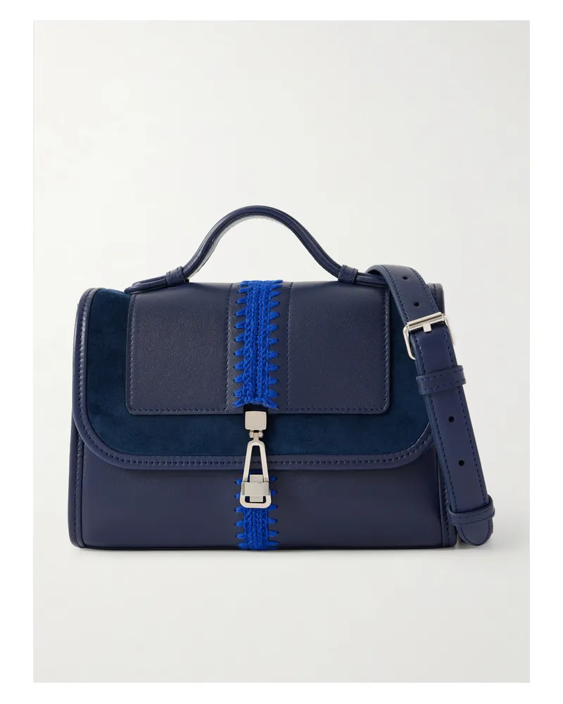 Gabriela Hearst Leonora Small Crochet And Suede-trimmed Leather Shoulder Bag - Blue Blue