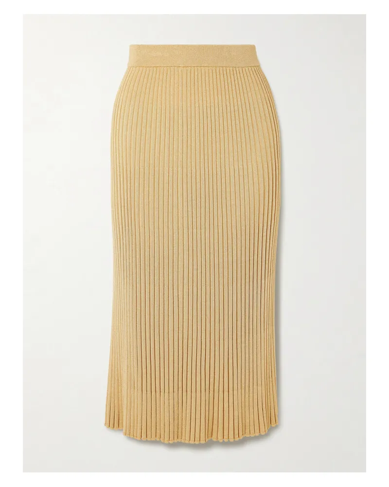 Zimmermann Luna Ribbed Metallic Midi Skirt - Gold Gold