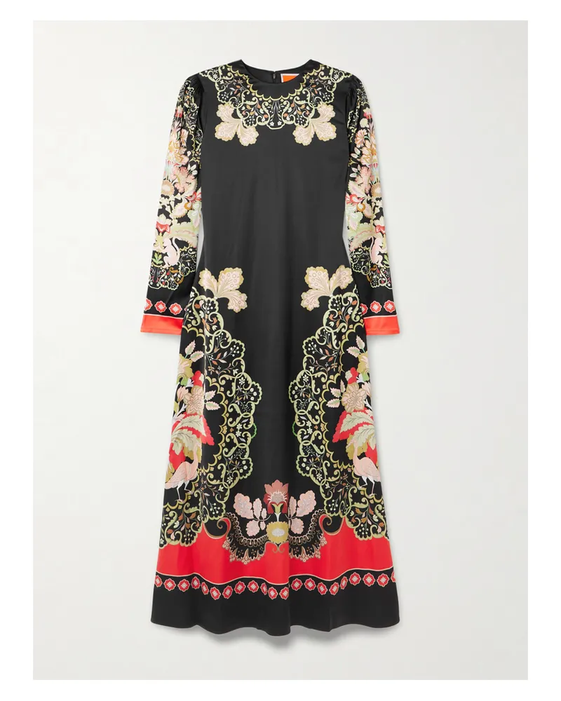 La DoubleJ Icon Clingy Swing Floral-print Stretch-satin Maxi Dress - Black Black