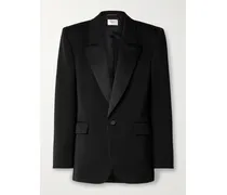 Blazer Aus Wolle Mit Satinbesatz - Schwarz