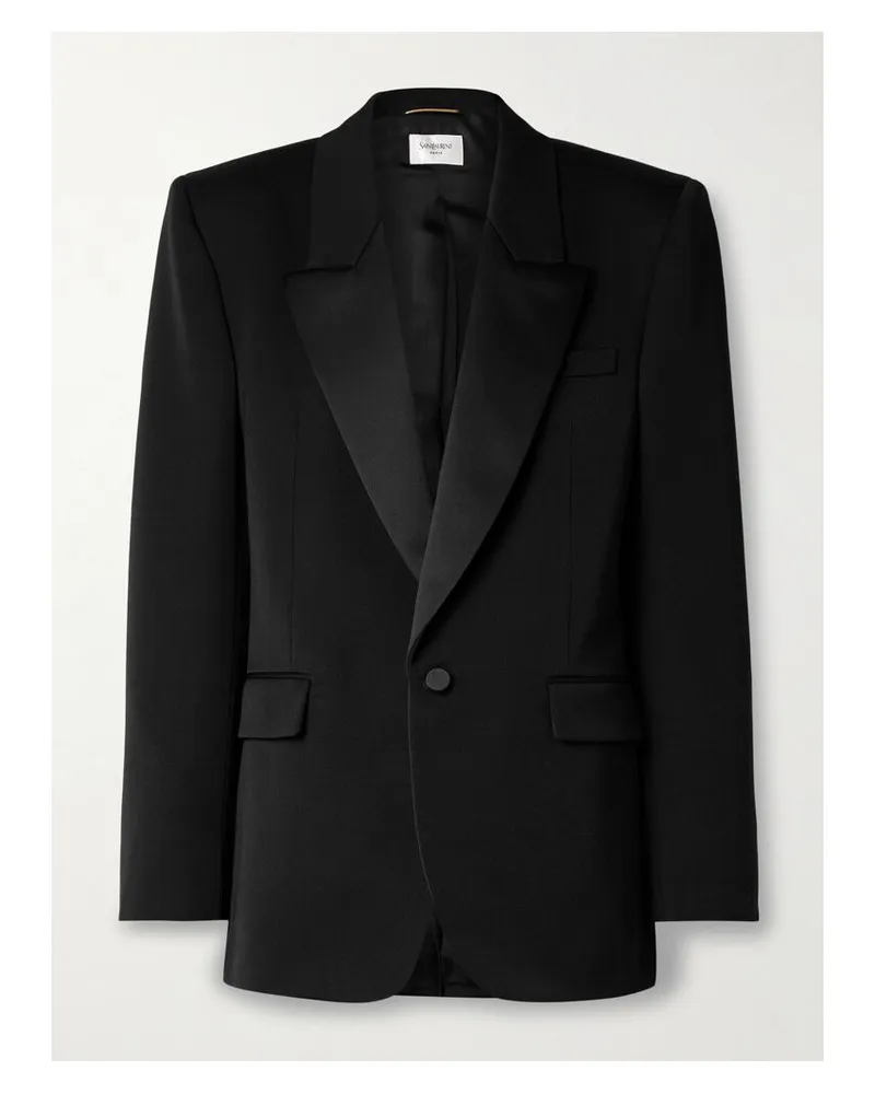 Saint Laurent Blazer Aus Wolle Mit Satinbesatz - Schwarz Schwarz