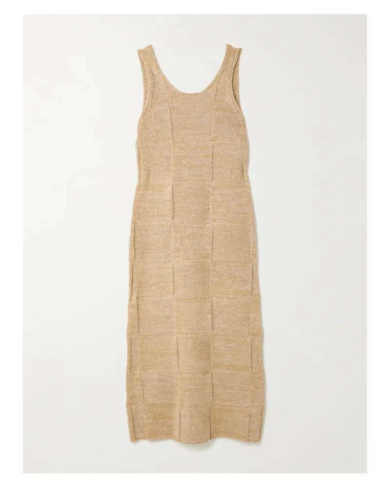 AURALEE Paneled Cotton And Linen-blend Knitted Midi Dress - Brown Brown