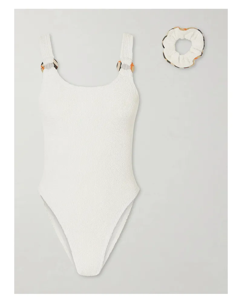 Burberry Hunza G Domino Embellished Original Crinkle™ Swimsuit - White White