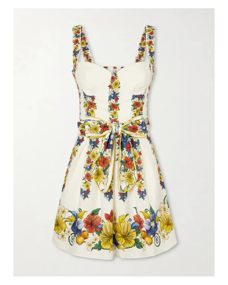 FARM Rio Tropi Belted Printed Linen-blend Mini Dress - Neutrals Neutrals